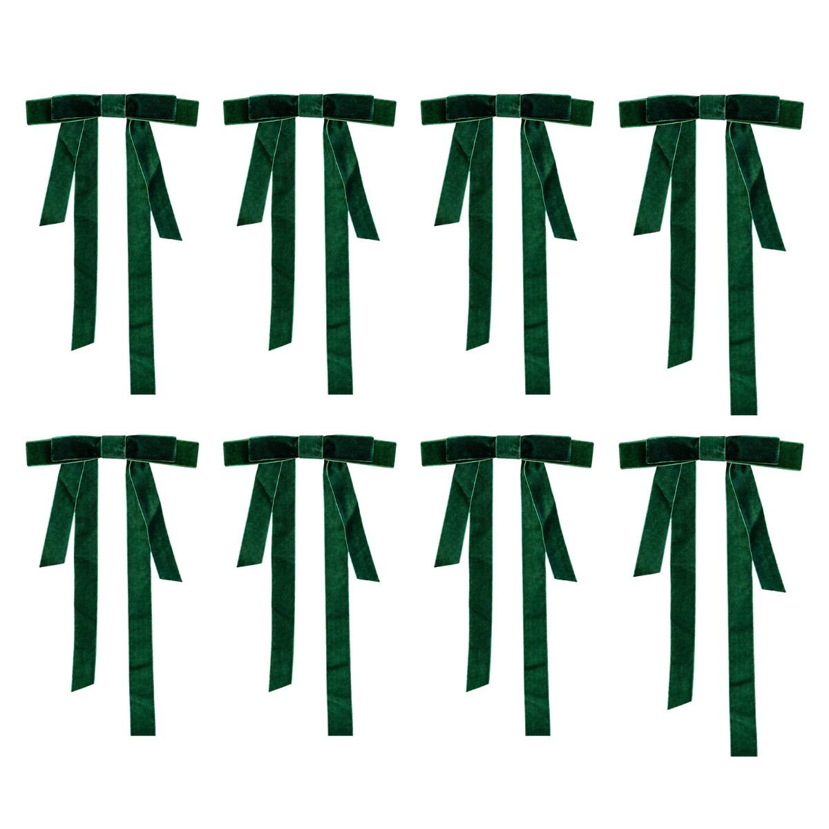 Set of 8 Velvet Christmas Decorative Clip on Long Tail Bows in Emerald Green