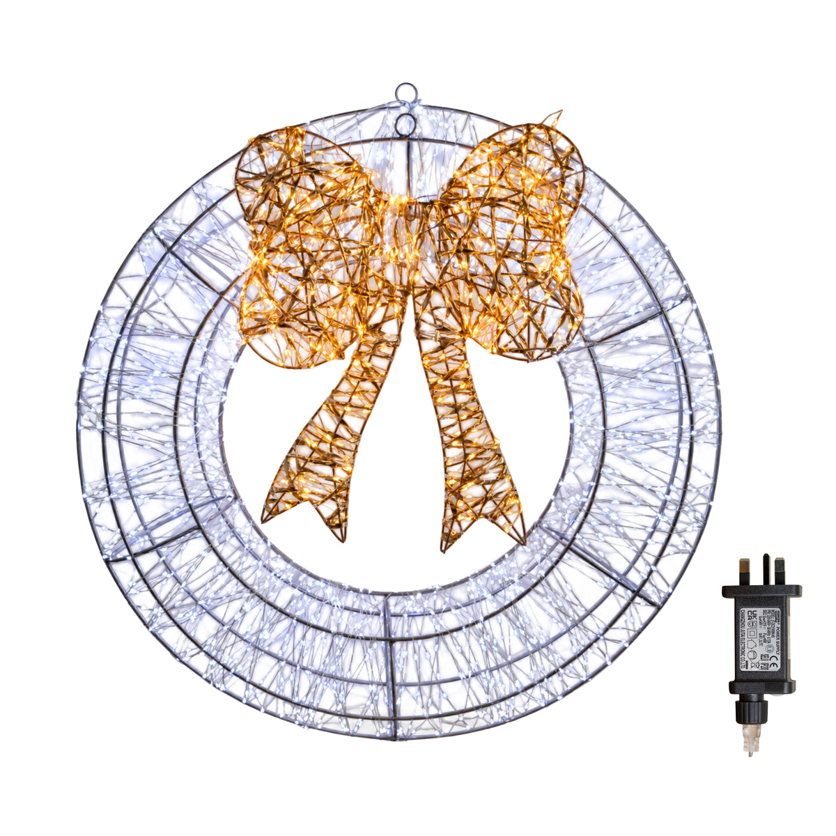 60cm Galaxy Light Up Christmas Wreath with Bow & Cool White 2000 LEDs
