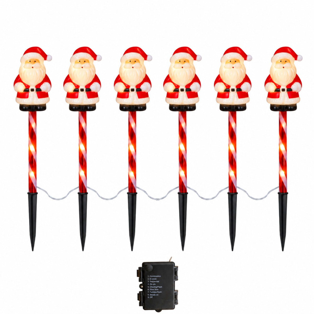 Set of 6 Santa Christmas Path Lights with Warm White LEDs