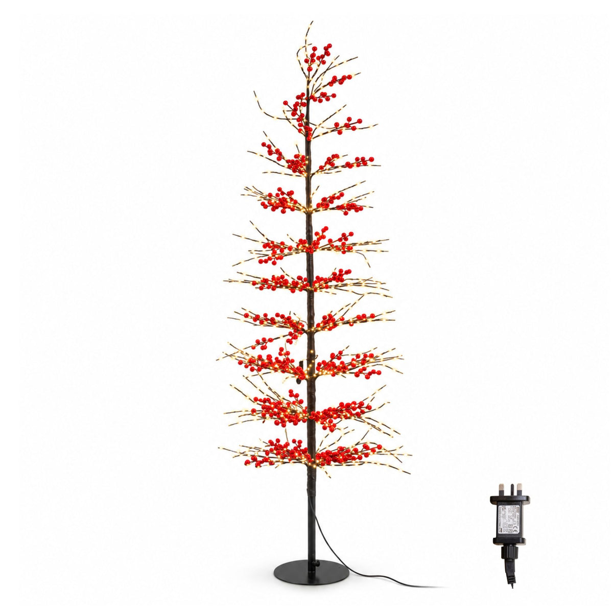1.8m Light up Red Berry Christmas Tree with 775 Warm White LEDs