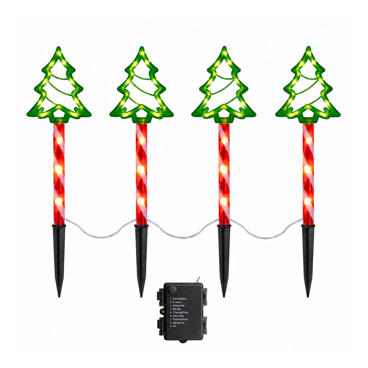 Set of 4 Christmas Tree Path Lights with Warm White LEDs