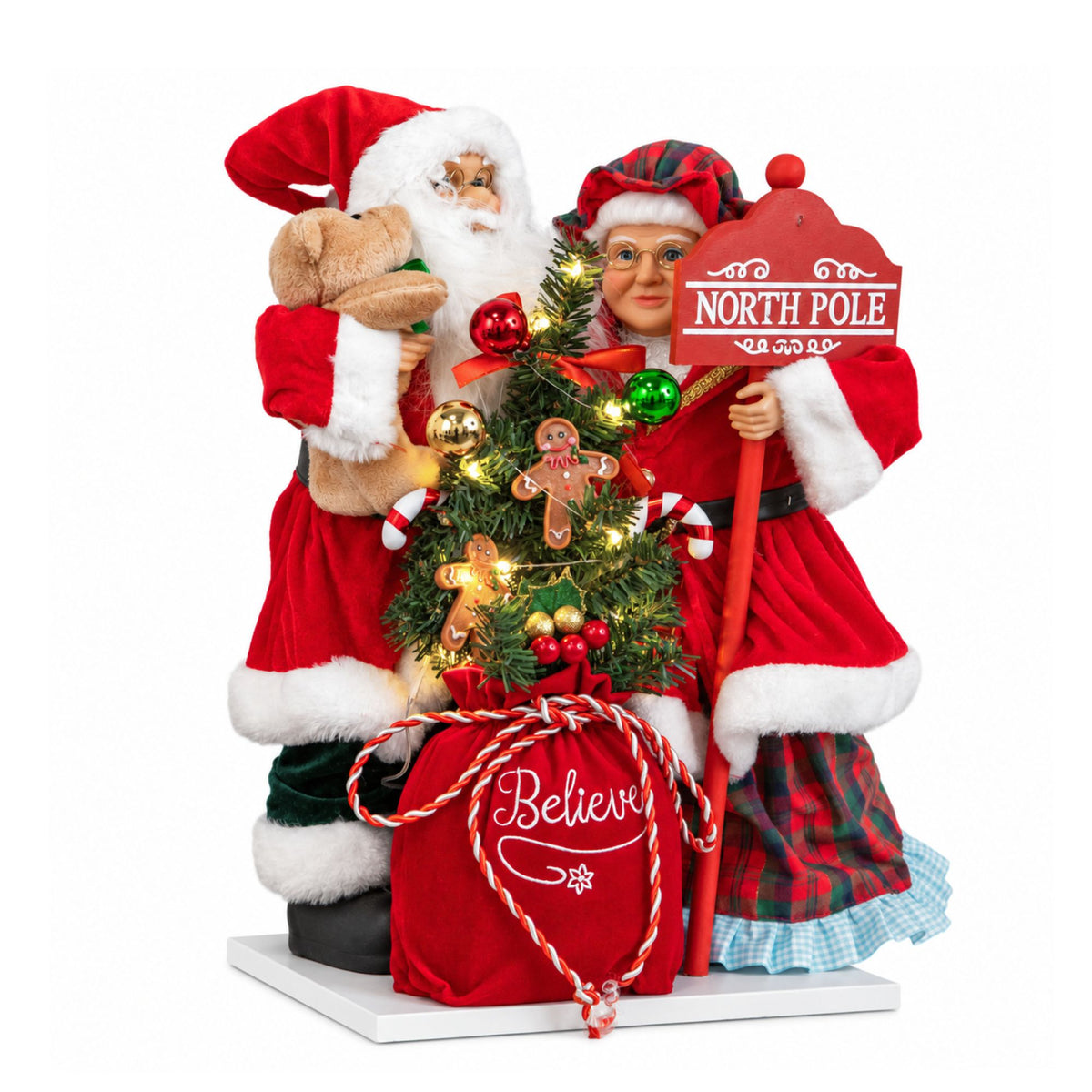 45cm Musical Santa & Mrs Claus Christmas Decoration with LEDs