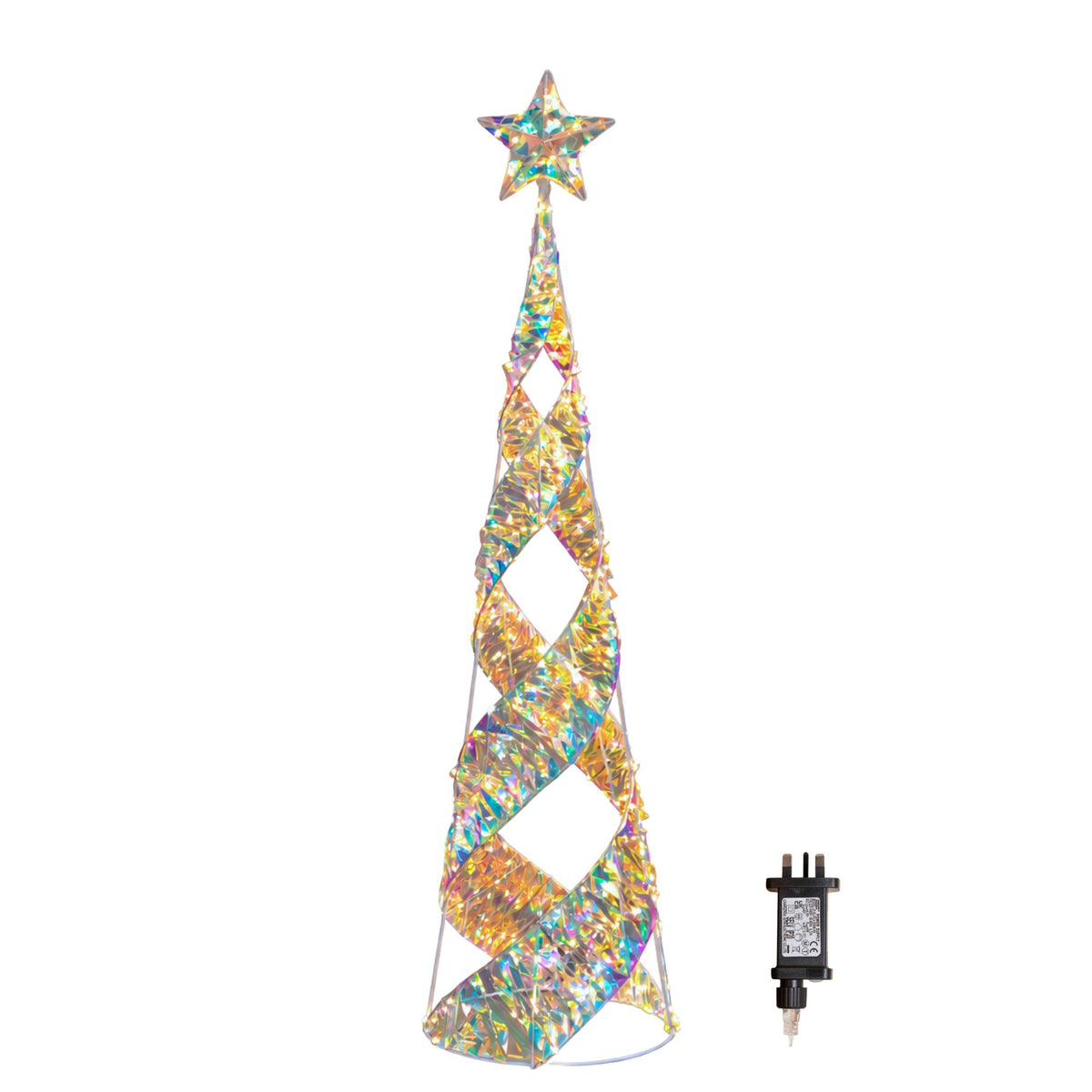 1m Christmas Light Up Cone Tree with Star & Warm White LEDs