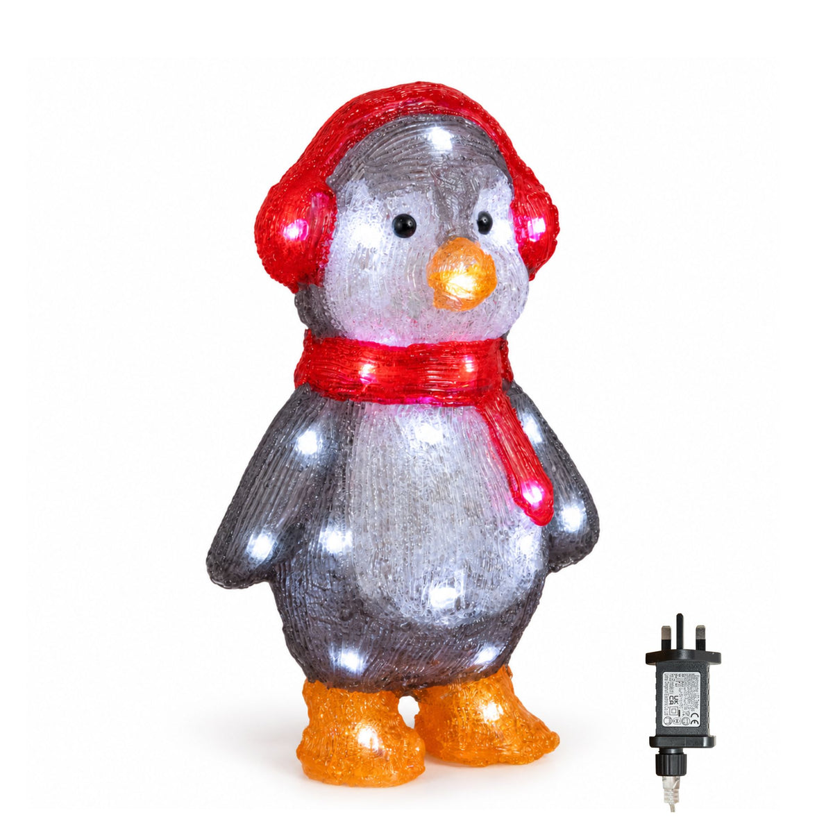 33cm Acrylic Light Up Christmas Penguin Decoration with White LEDs