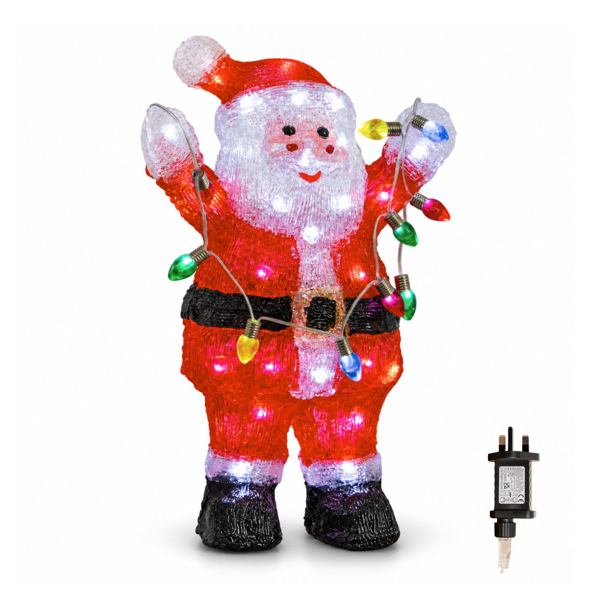34cm Acrylic Light Up Santa Christmas Decoration with 50 Cool White LEDs