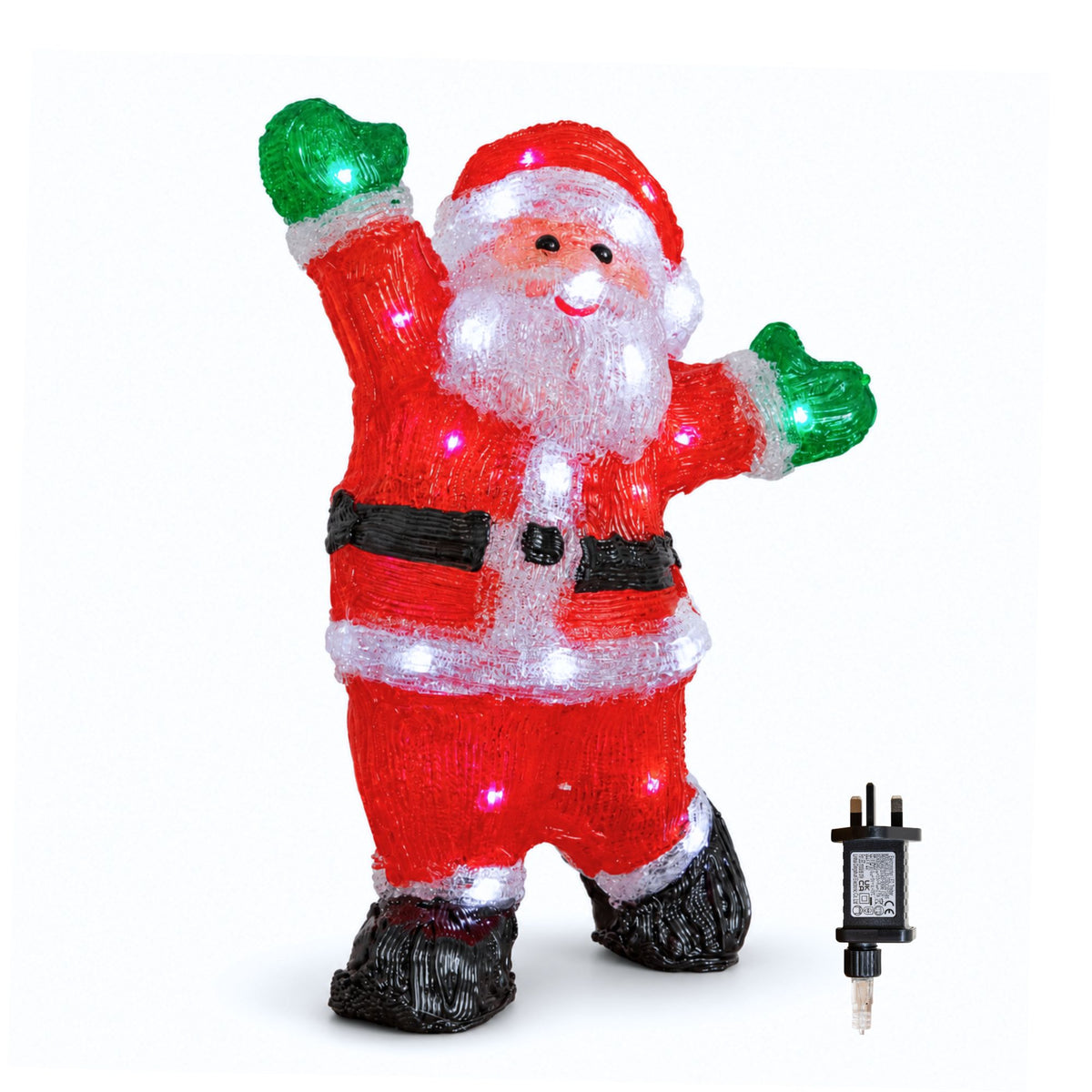 34cm Light Up Acrylic Ta-Da Santa Christmas Decoration with White LEDs