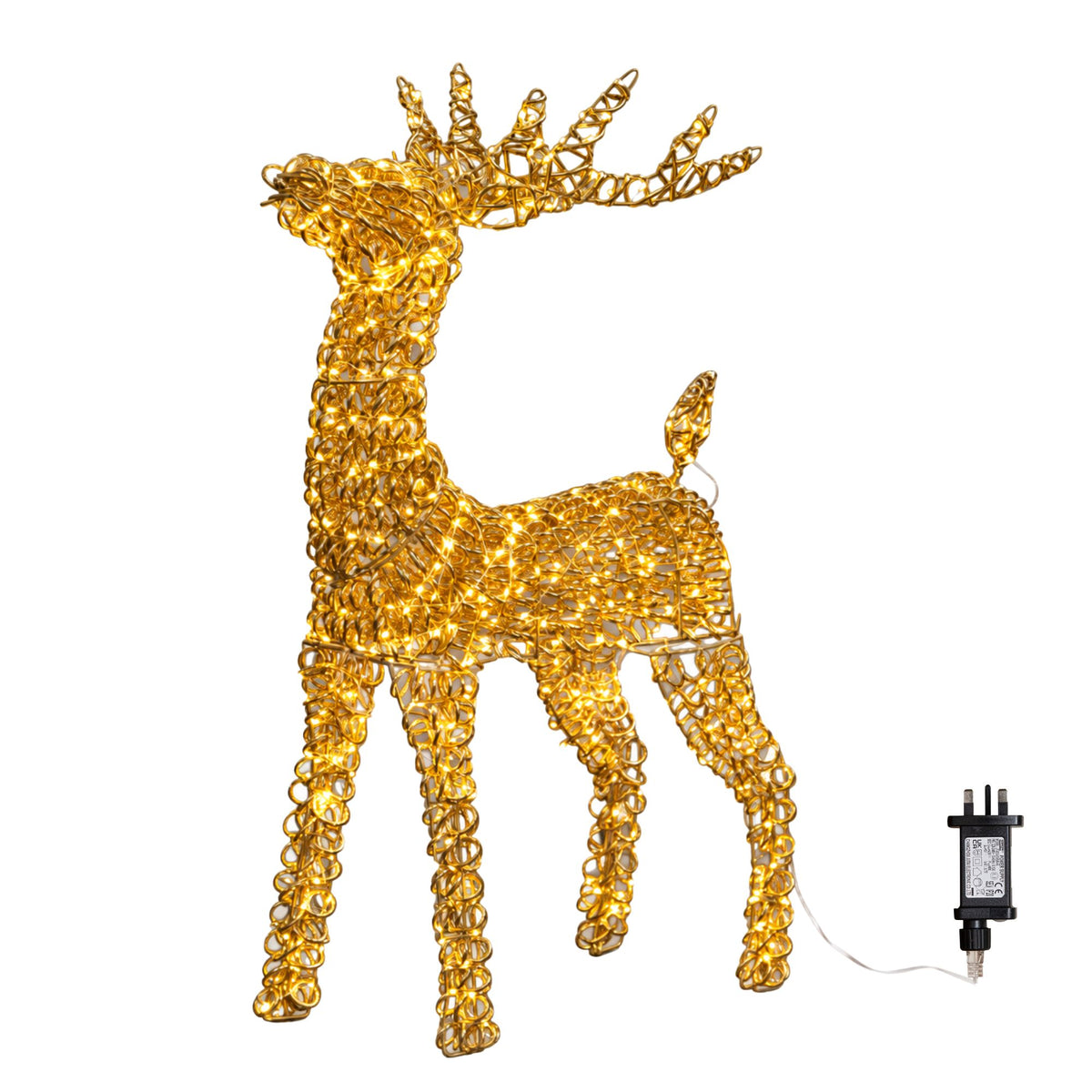 80cm Light Gold Spiral Twirl Christmas Reindeer with Warm White LEDs