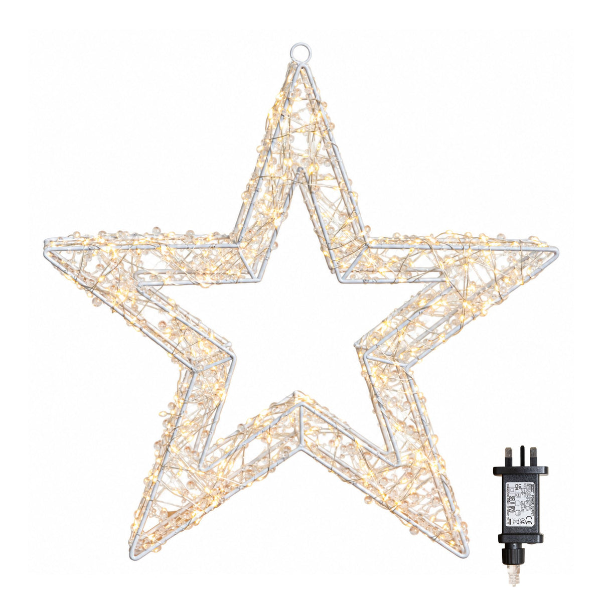 50cm Light up Clear Bead Christmas Star with Warm White LEDs