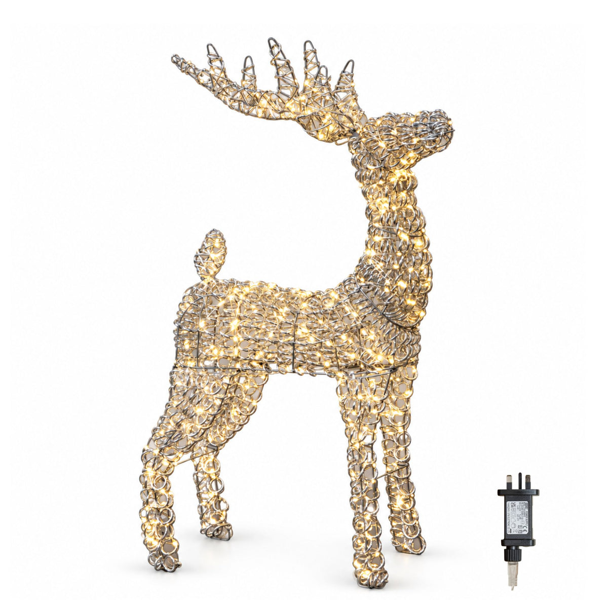 80cm Light up Silver Spiral Twirl Christmas Reindeer with Warm White LEDs