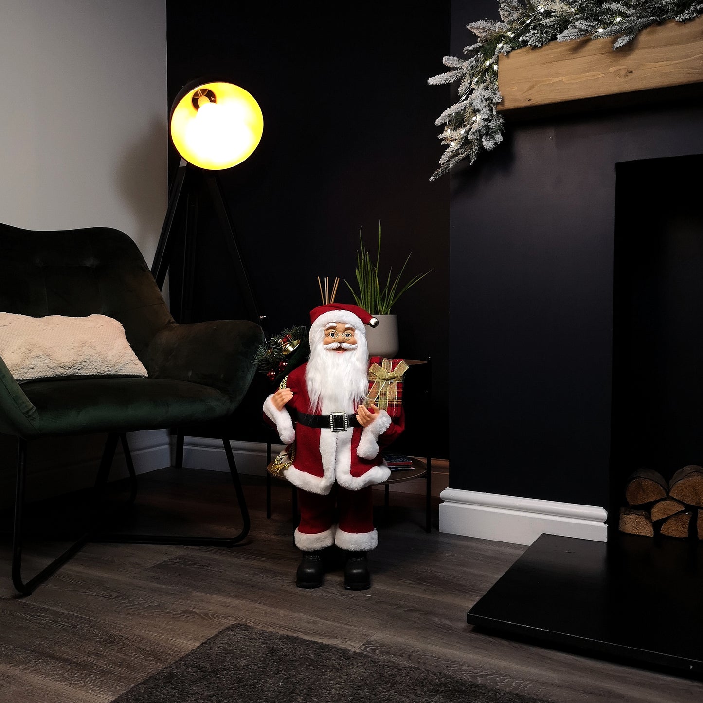 60cm Red Standing Santa Claus Indoor Decoration with Present and Green Sack