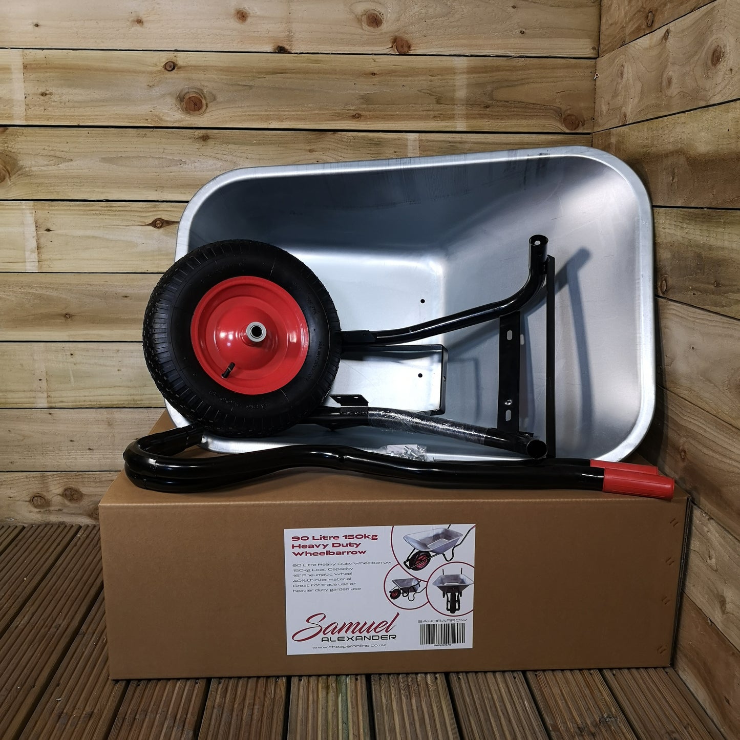 90 Litre 150kg Capacity Heavy Duty Galvanised Metal Garden Wheelbarrow with Pneumatic Tyre