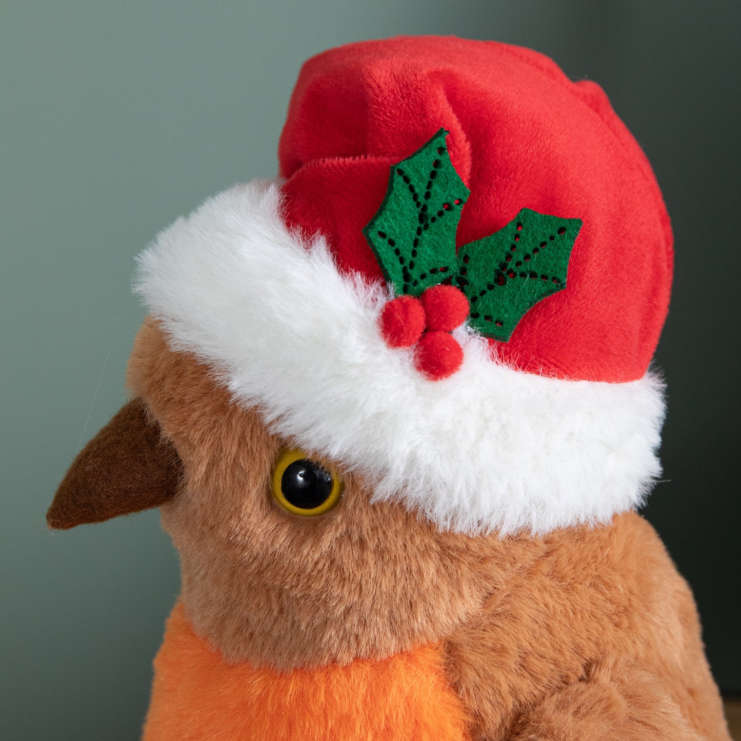 23cm Plush Christmas Robin Decoration with Santa Hat