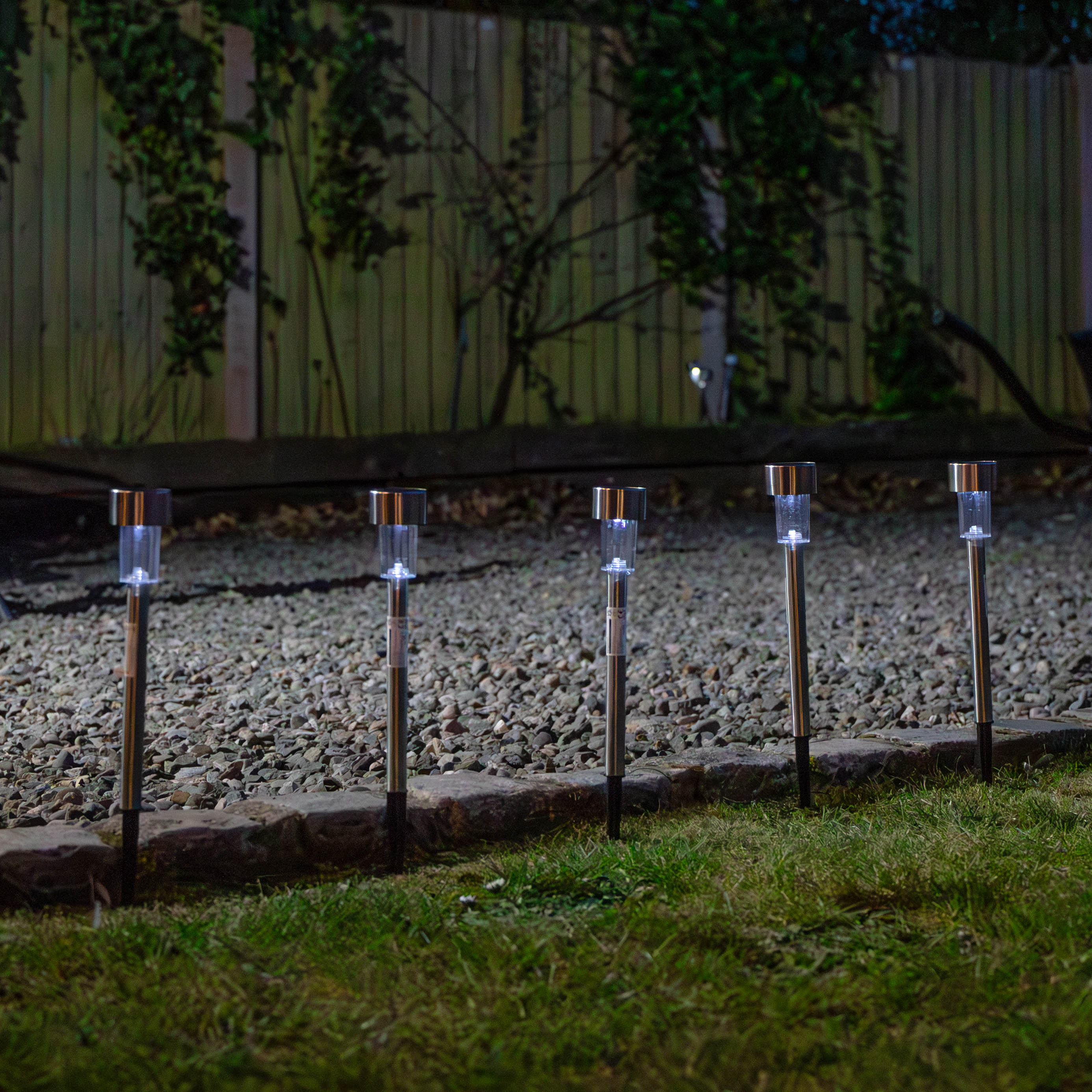 36cm 10 White LED Stainless Steel Solar Garden Path Lights