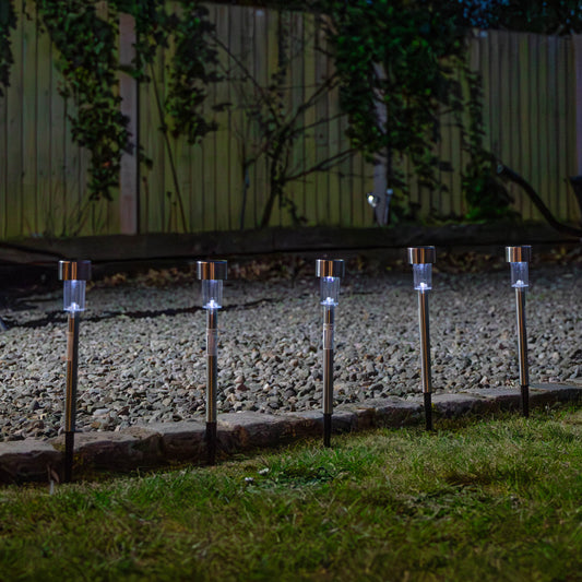 36cm 10 White LED Stainless Steel Solar Garden Path Lights