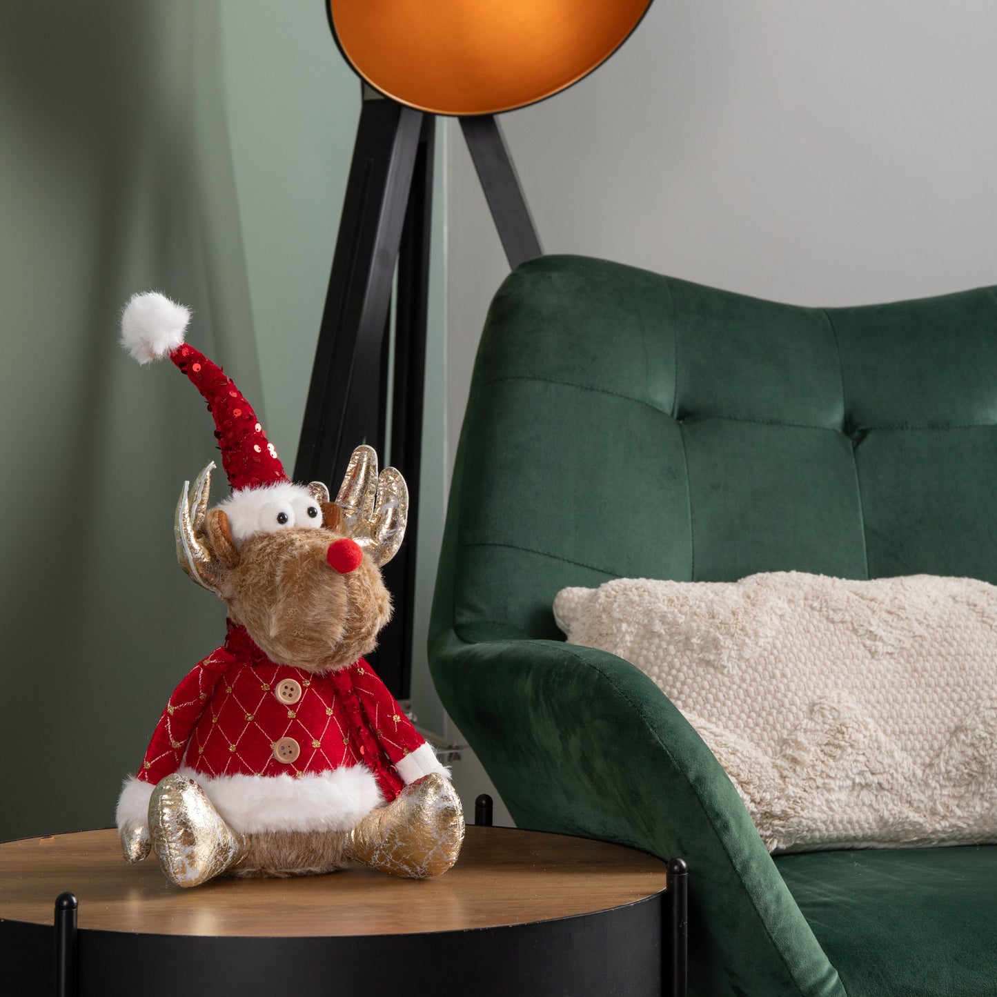 35cm Sitting Plush Golden Prancer Christmas Reindeer Decoration