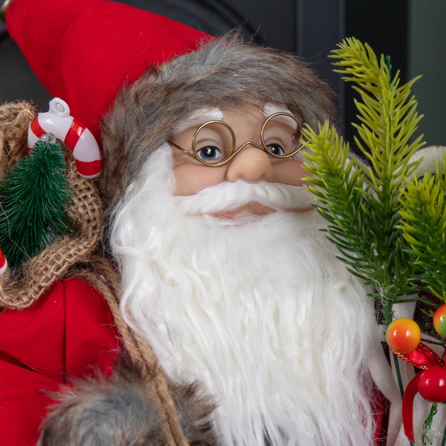 45cm Standing Traditional Santa Claus Christmas Decoration with Gift Sack