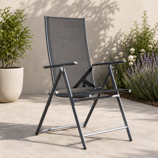 Outdoor Garden Patio Multi Position Reclining Folding Chair in Black and Silver