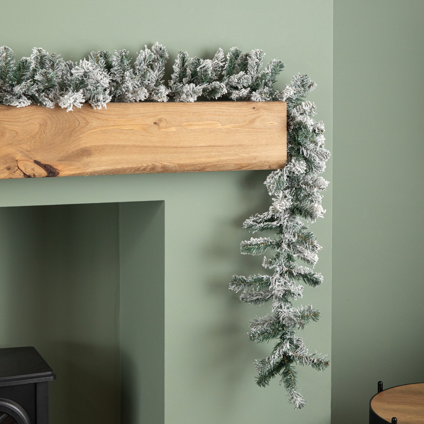 2.7m (9ft) Snow Flocked Woodcote Fir Christmas Garland