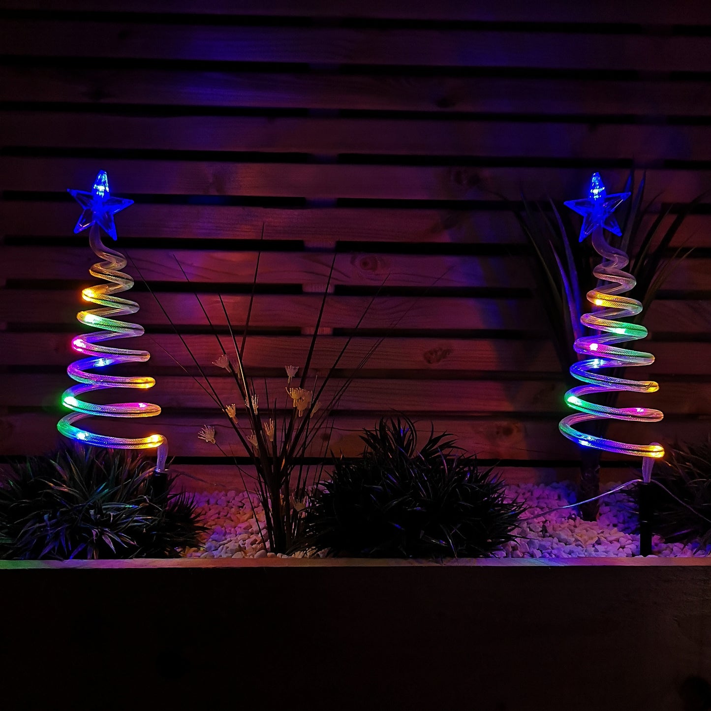 Set of 4 Battery Operated LED Multi Coloured Spiral Tree Path Lights Christmas Decoration with Timer