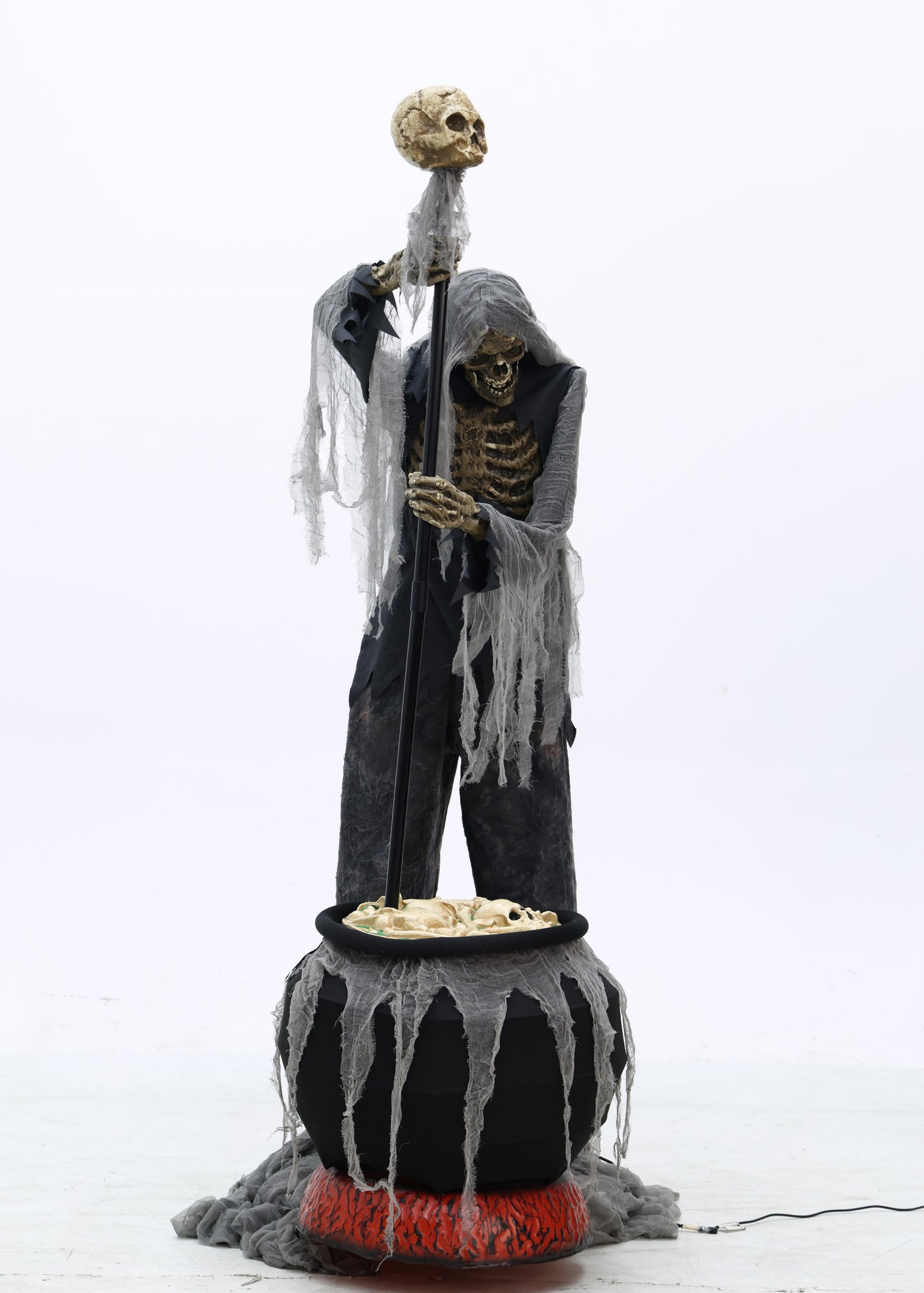 6ft Tall Animated Stirring Cauldron Creep Skeleton Halloween Decoration with LED Eyes