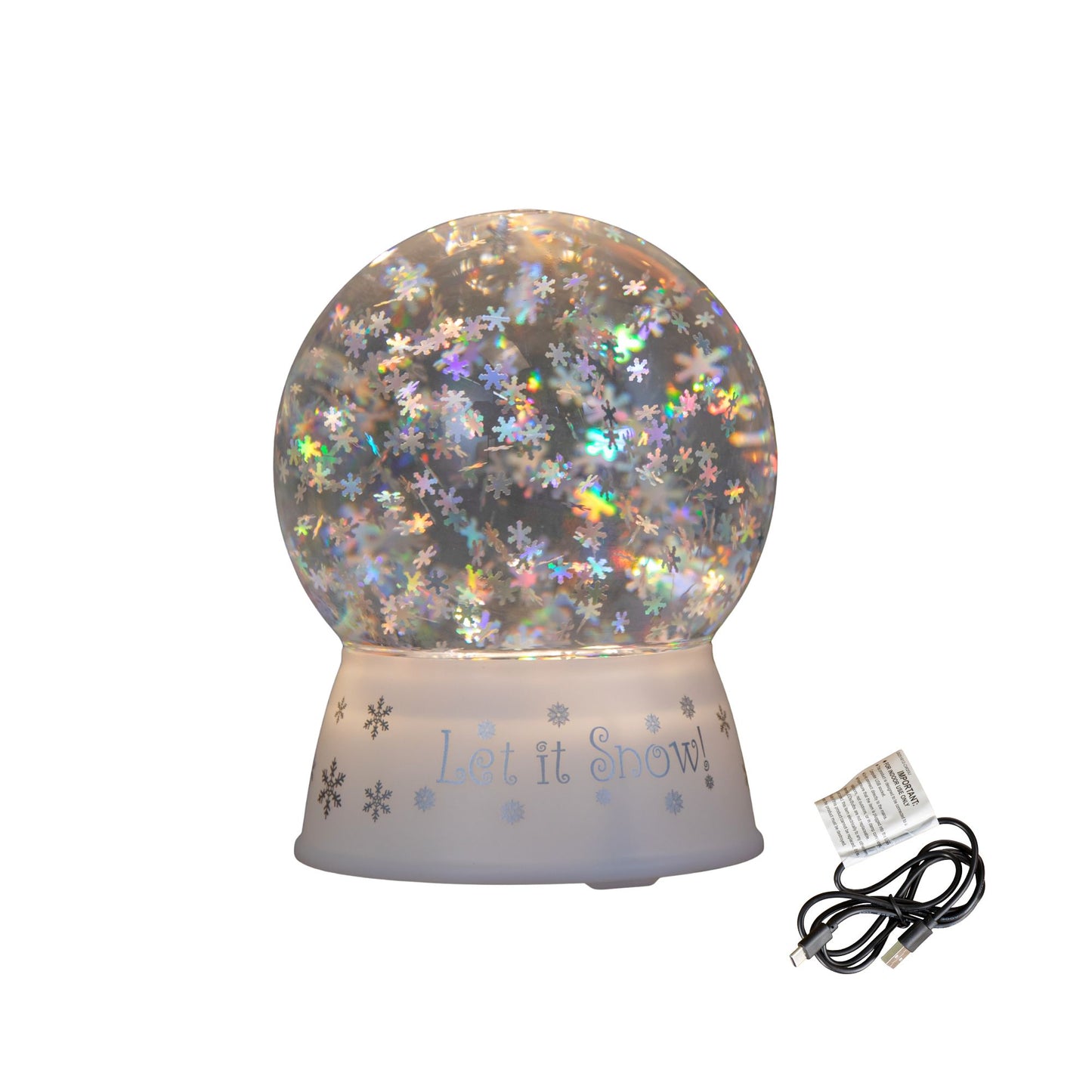 15cm Dual Powered Light up White Christmas Snowflake Water Spinner Globe with LEDs