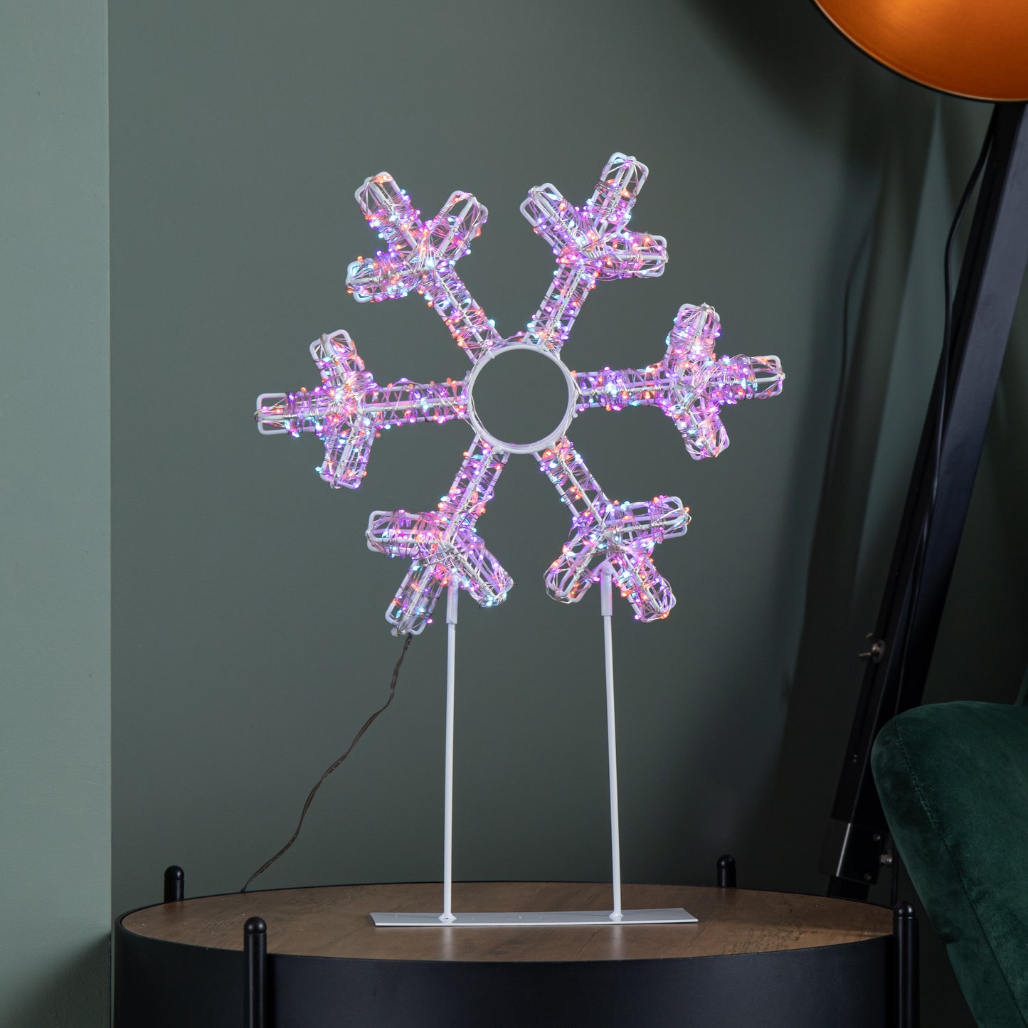 45cm Light up White Christmas Snowflake on Metal Stand with Twinkling Rainbow LEDs