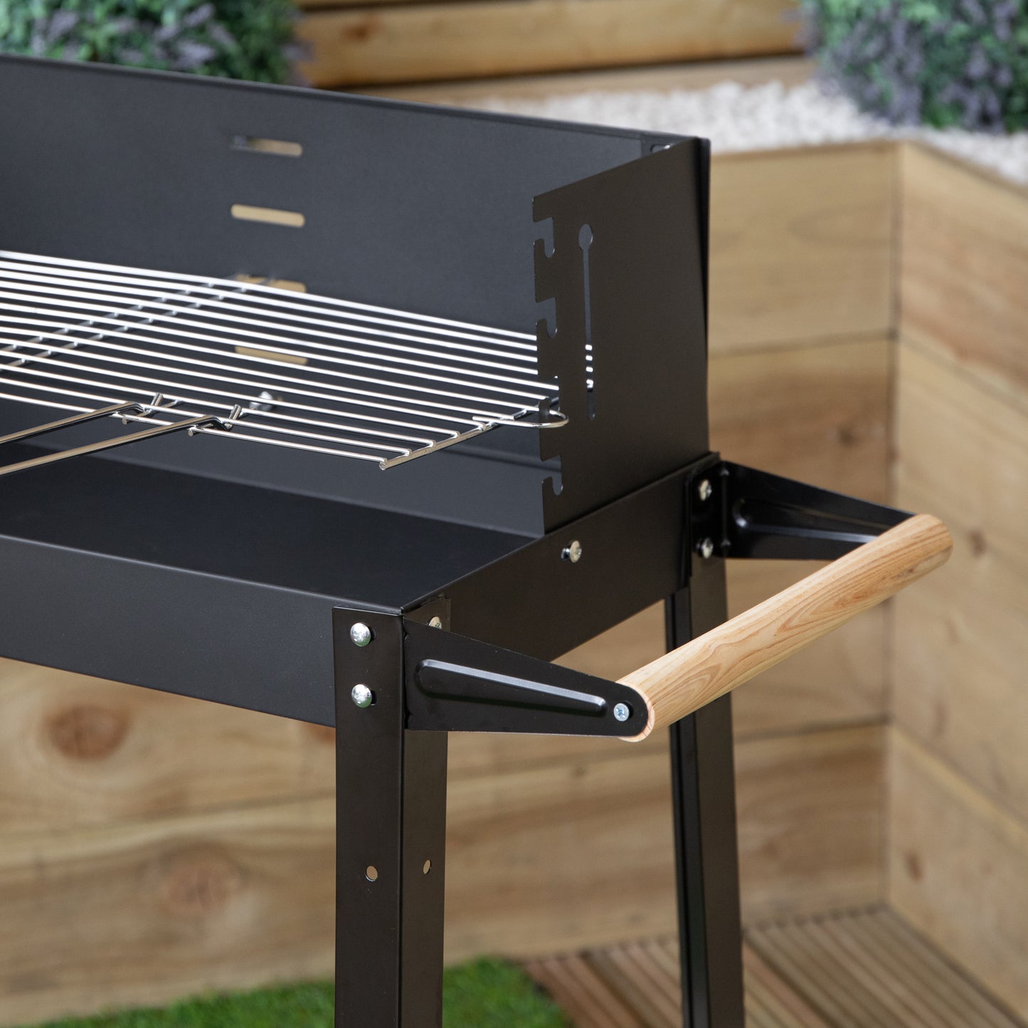82 x 29cm Charcoal BBQ Grill Trolley with Shelves on Wheels