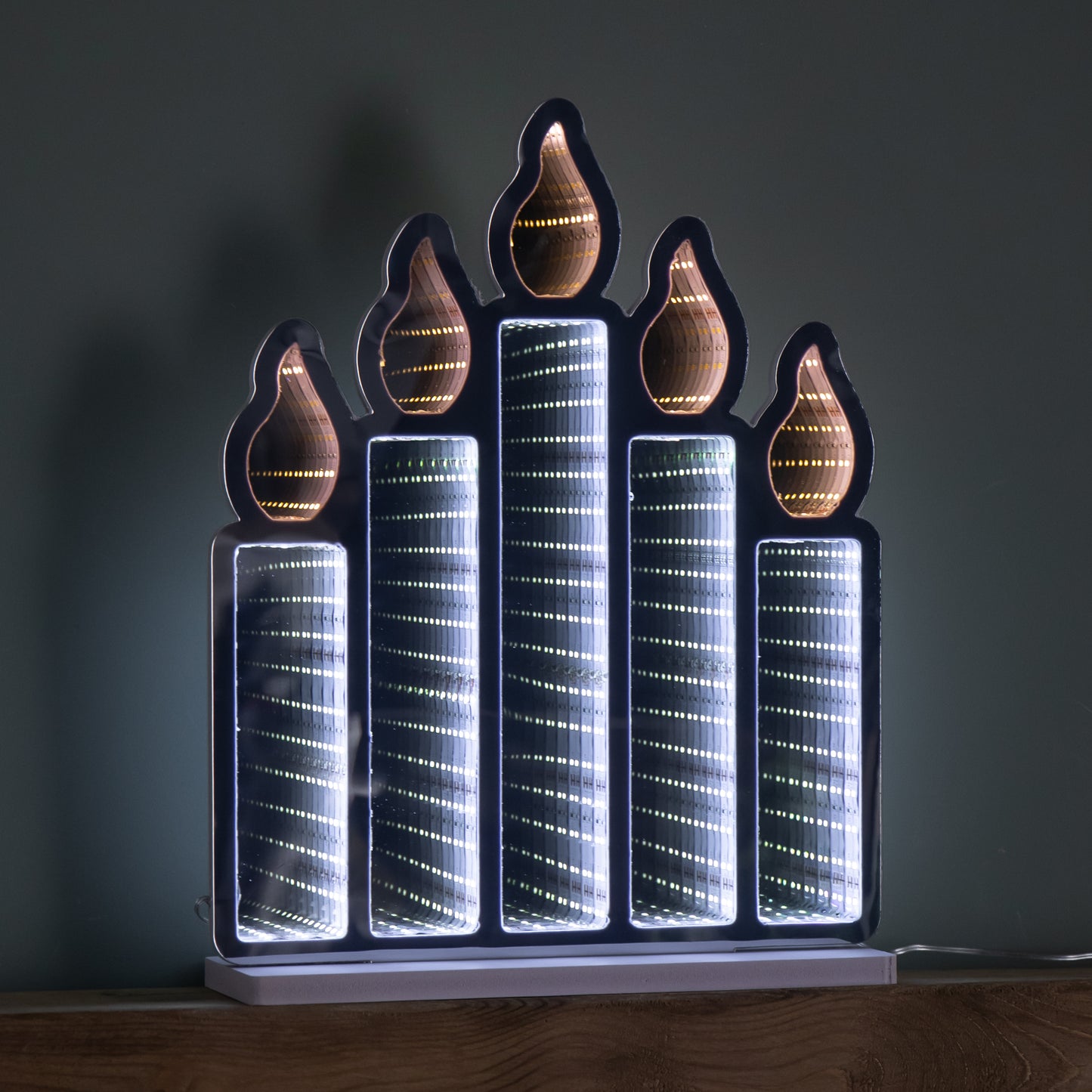 40cm Light up Standing Candlebridge with Flickering Flame Christmas Infinity Mirror