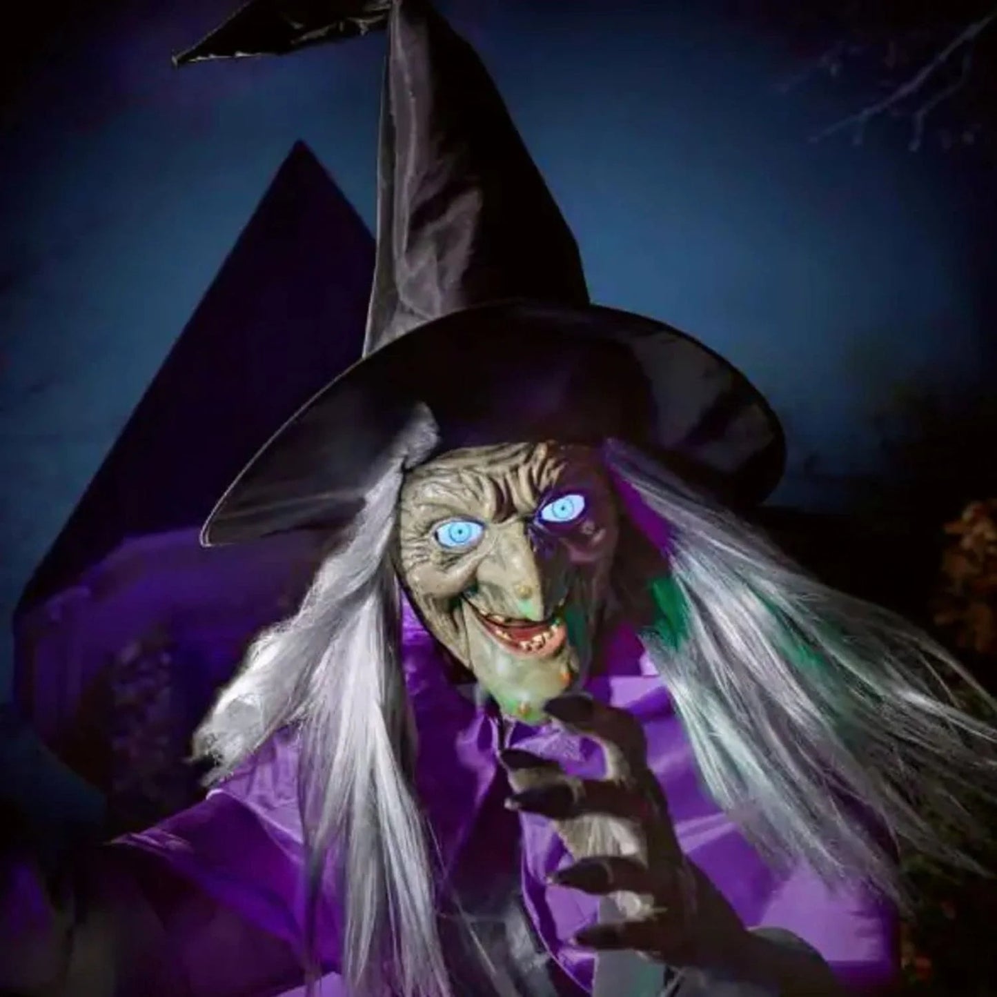 Home Accents Holiday 12ft Giant Animated Hovering Halloween Witch with Broomstick and LEDs