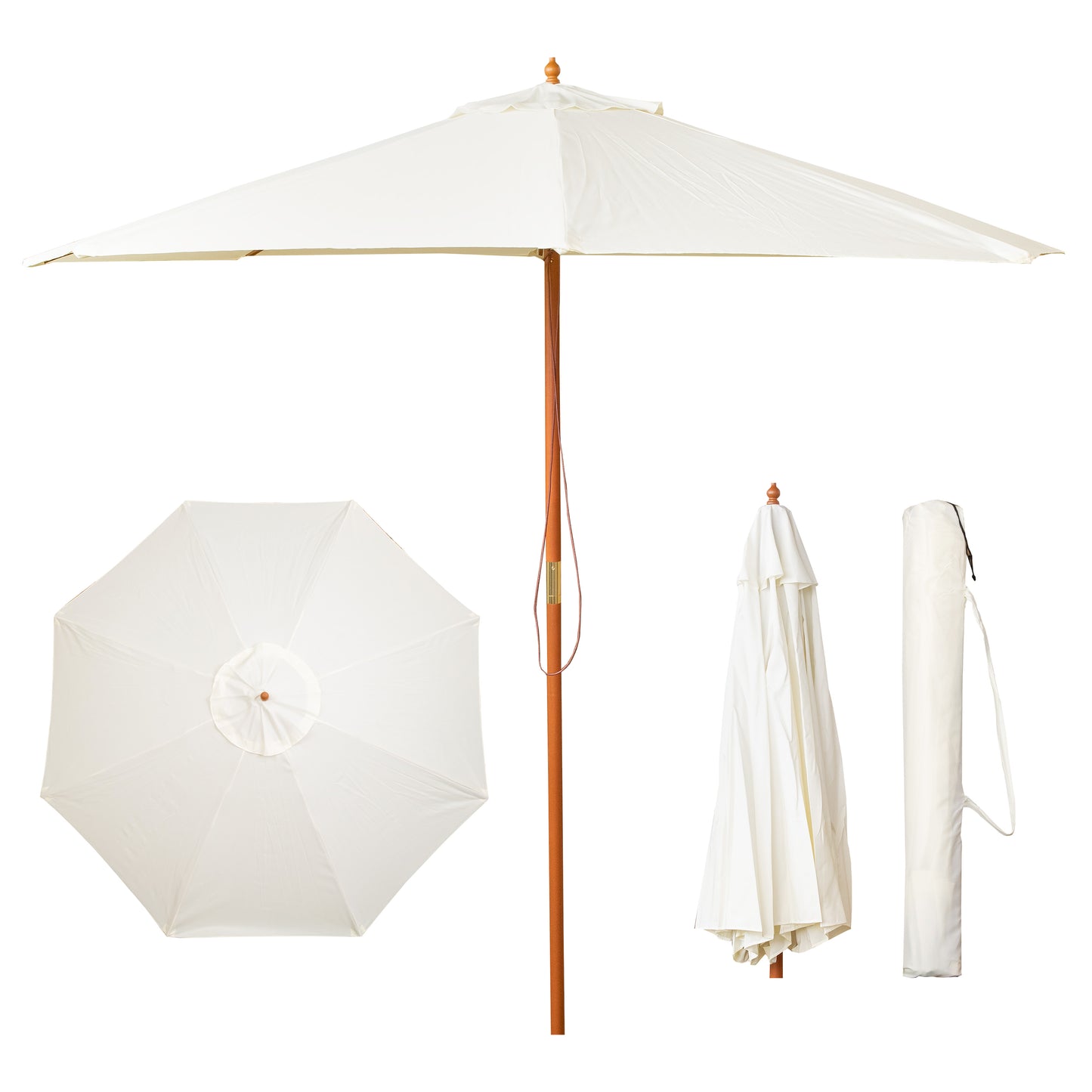 Samuel Alexander 2.7m Outdoor Wooden Garden Parasol Sun Shade with Carry Bag in Cream