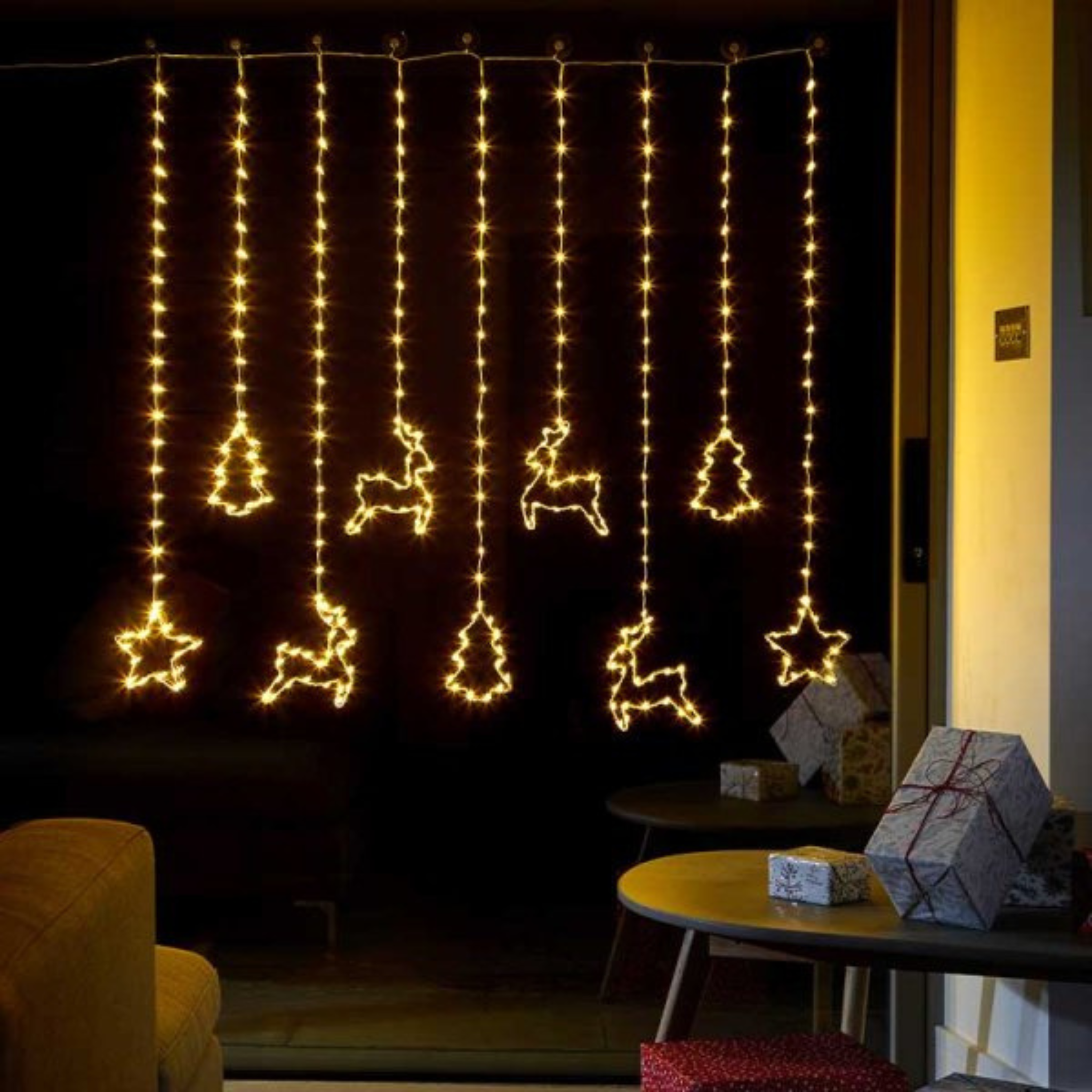 1.2m Light up Festive Curtain Christmas Lights with Warm White LEDs