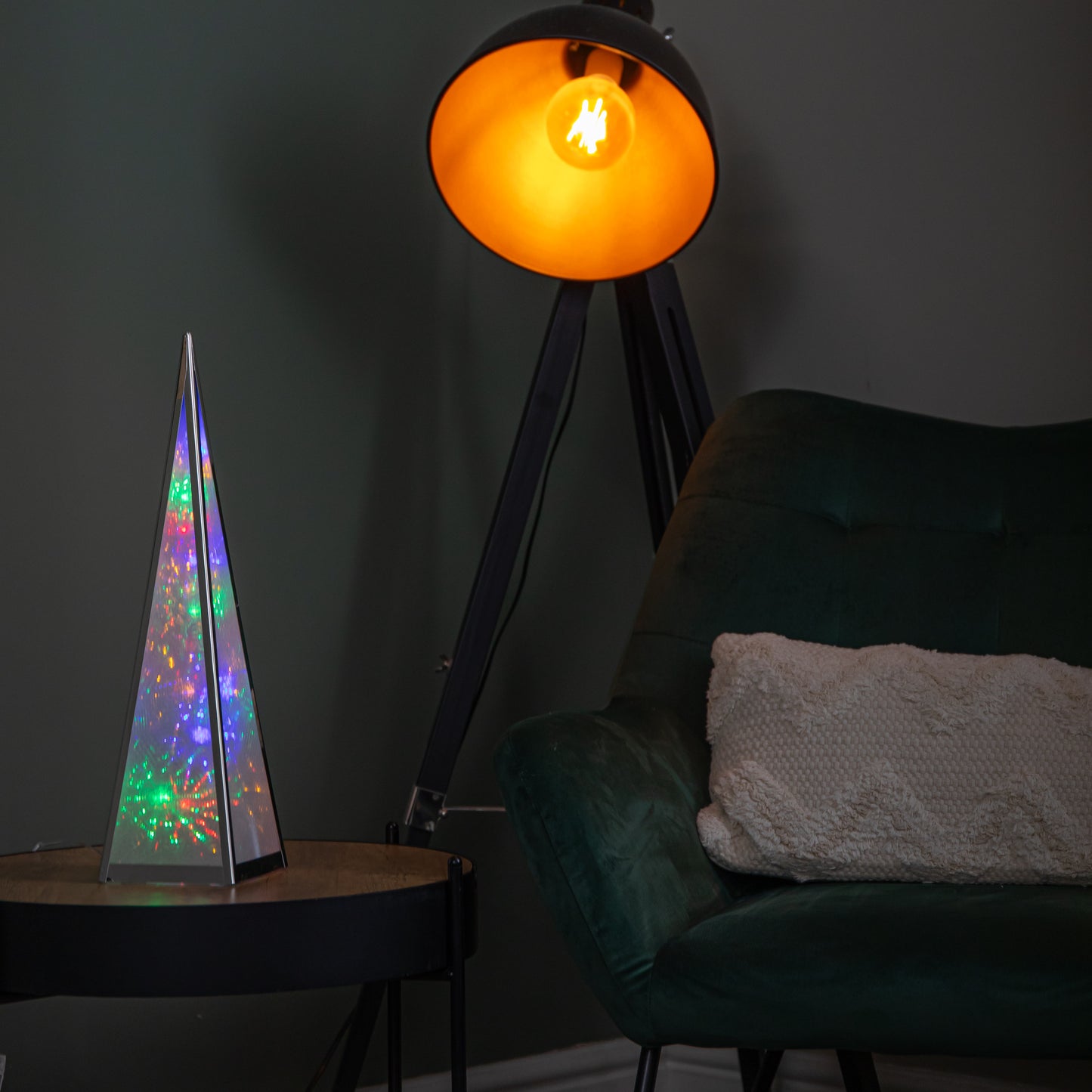 45cm Light up Holographic Christmas Pyramid Decoration with Multi-Coloured LEDs