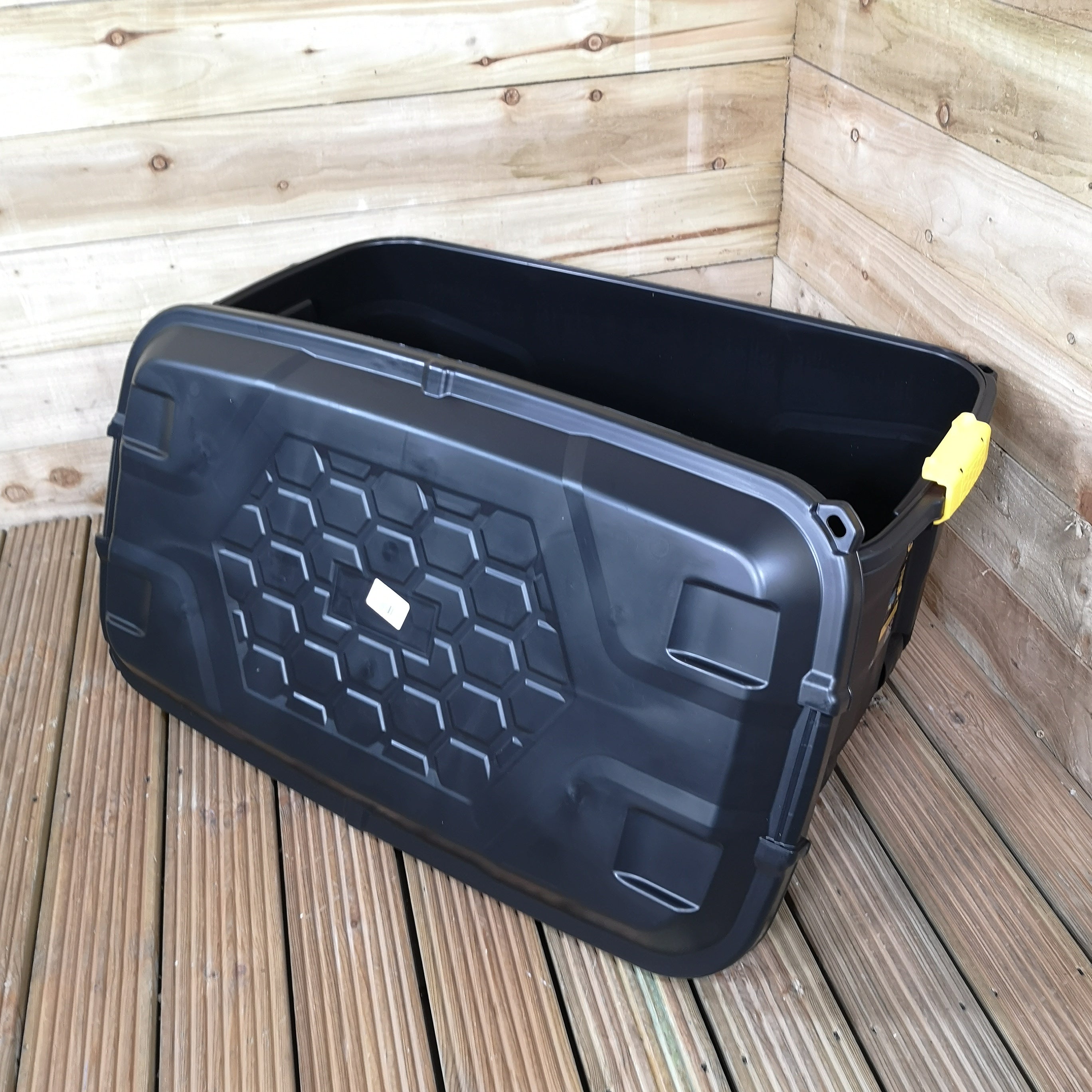 1 x 145L AND 2 x 60L Heavy Duty Trunks 1 on Wheels Sturdy, Lockable, Stackable and Nestable Design Storage Chest with Clips in Black