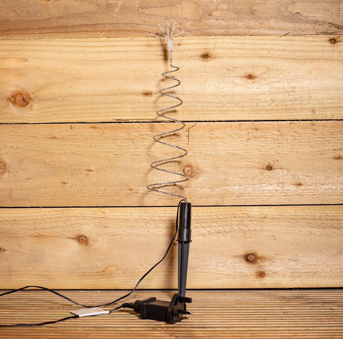 30cm Set of 4 Light up Silver Spiral Shaped Christmas Tree Garden Path Lights with 200 White LEDs