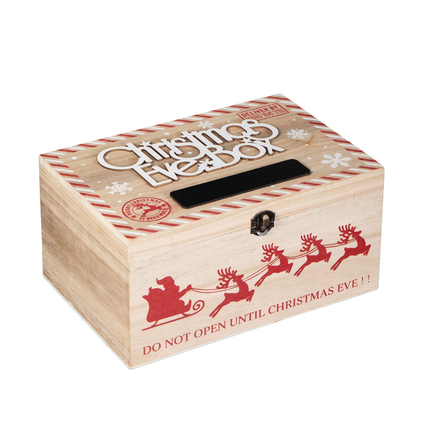 30cm Christmas Eve Wooden Gift Box with Personalisable Name Plate