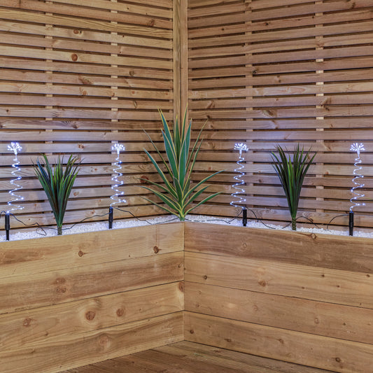 30cm Set of 4 Light up Silver Spiral Christmas Tree Garden Path Lights with 200 White LEDs