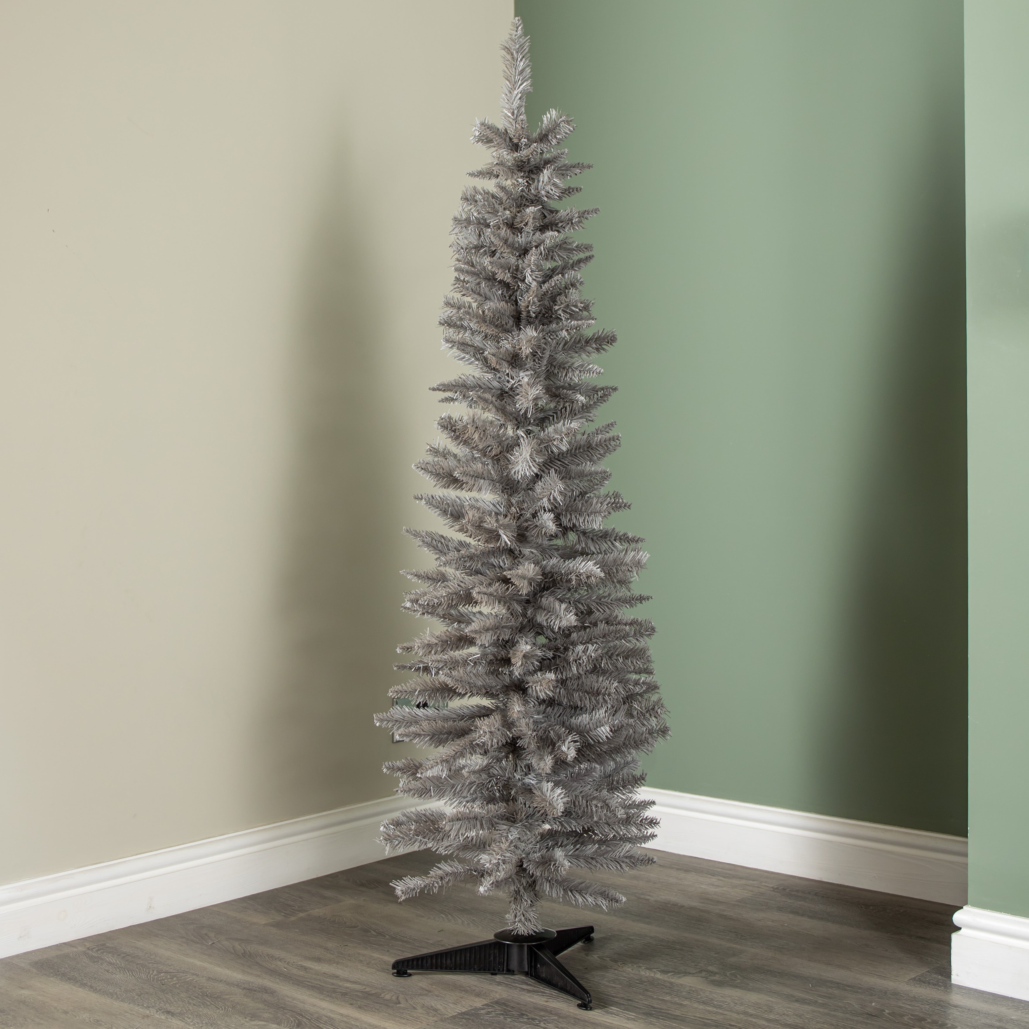 5ft (150cm) Snowtime Wrapped Pencil Pine Grey Christmas Tree with 236 Tips