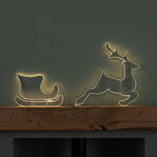 42cm Light up Hanging Christmas Reindeer and Sleigh Silhouette with Warm White LEDs