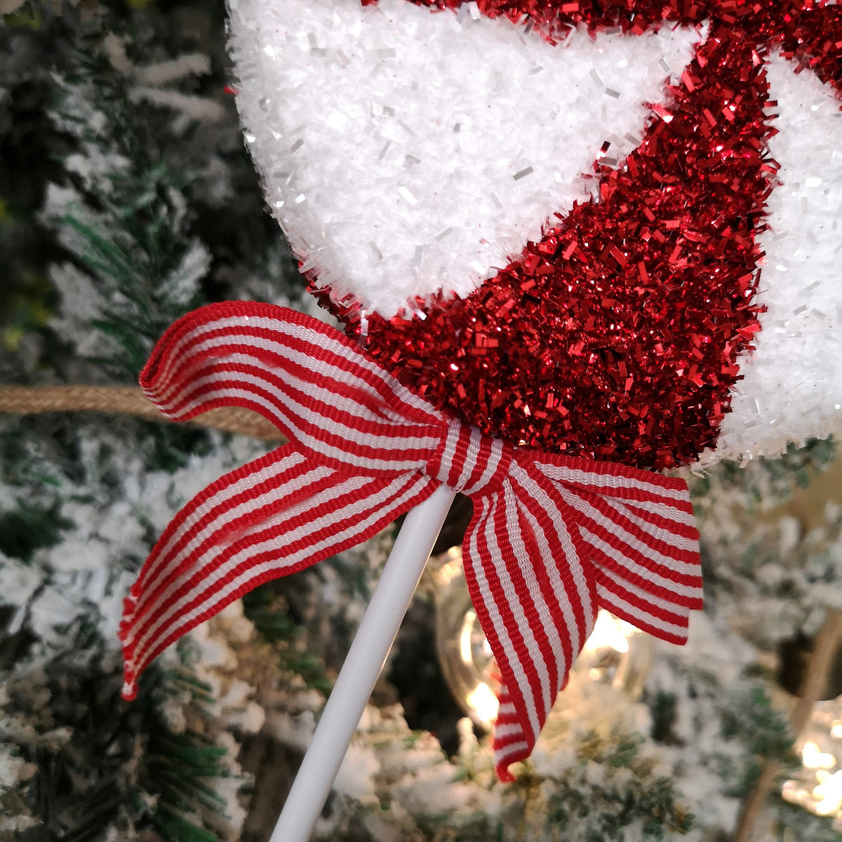 33cm Red and White Swirl Glitter Candy Cane Lollipop Christmas Decoration with Stem