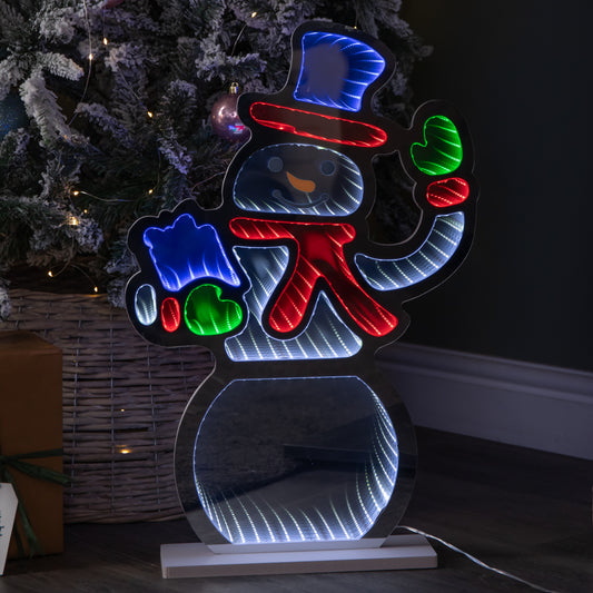 60cm Light up Christmas Snowman Infinity Light with Multi-Coloured LEDs