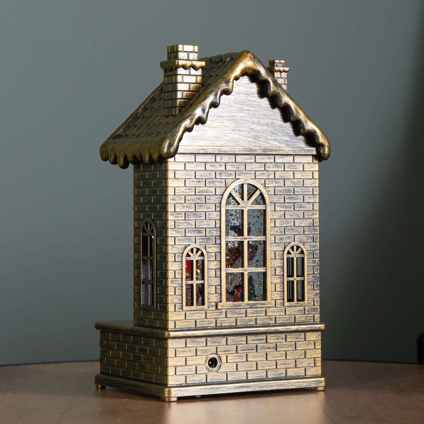 20cm Dual Powered Light up Christmas House Water Spinner with Santa in Sleigh Scene and LEDs