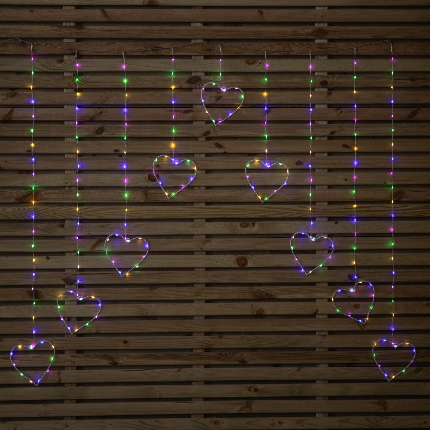 1.2 x 1.2m Light up Christmas Heart Curtain Lights with 229 Multi-Coloured LEDs