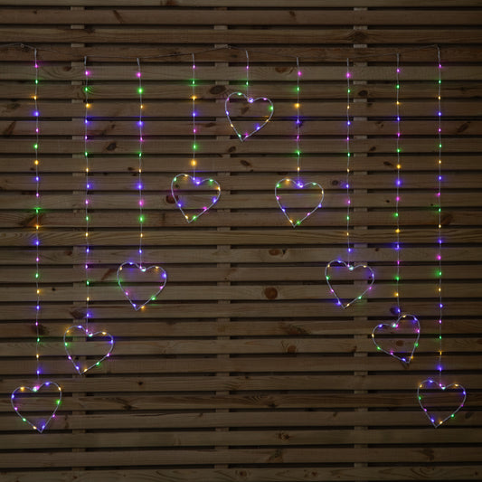 1.2 x 1.2m Light up Christmas Heart Curtain Lights with 229 Multi-Coloured LEDs