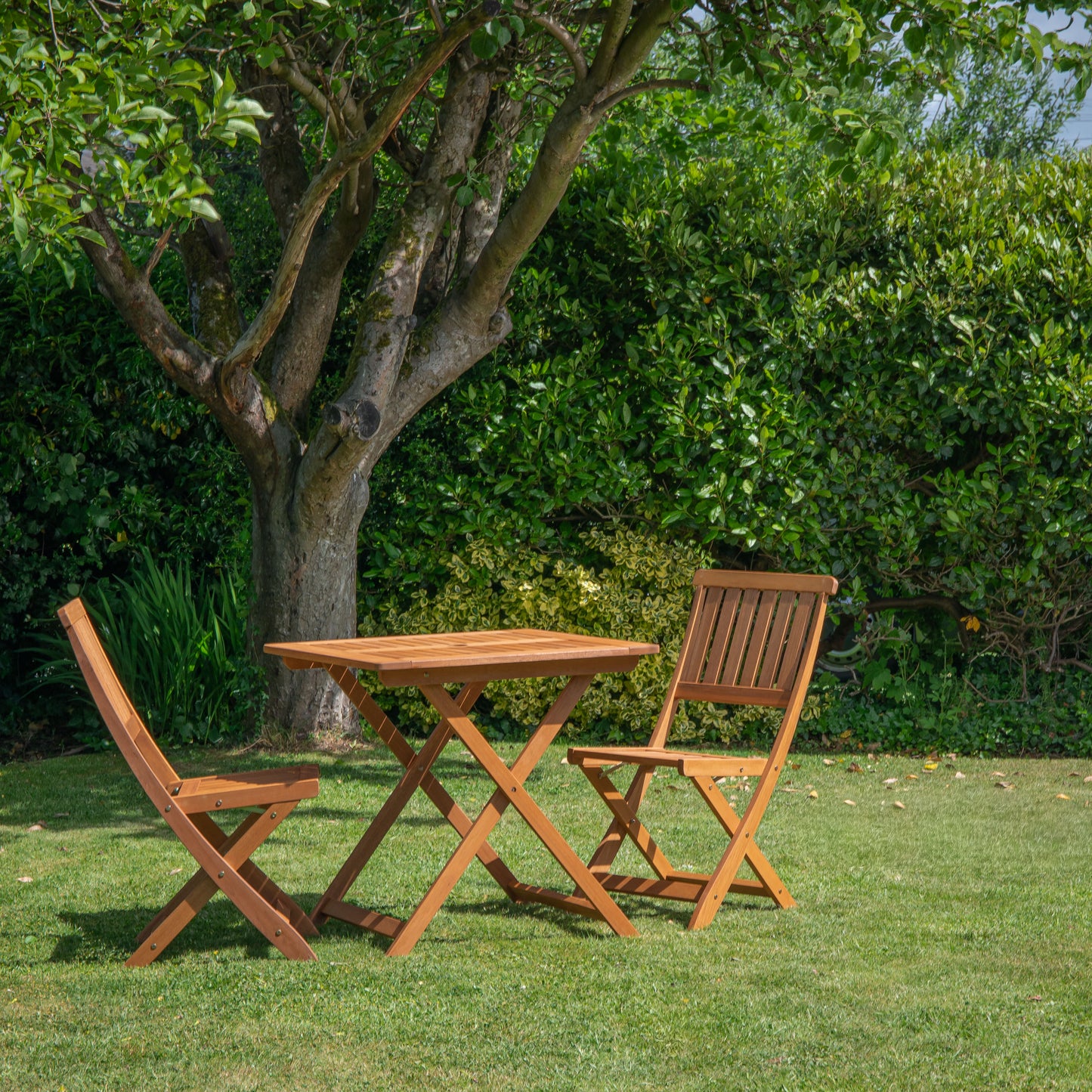 Outdoor 2 Person Folding Square Wooden Garden Dining Table Chairs Set