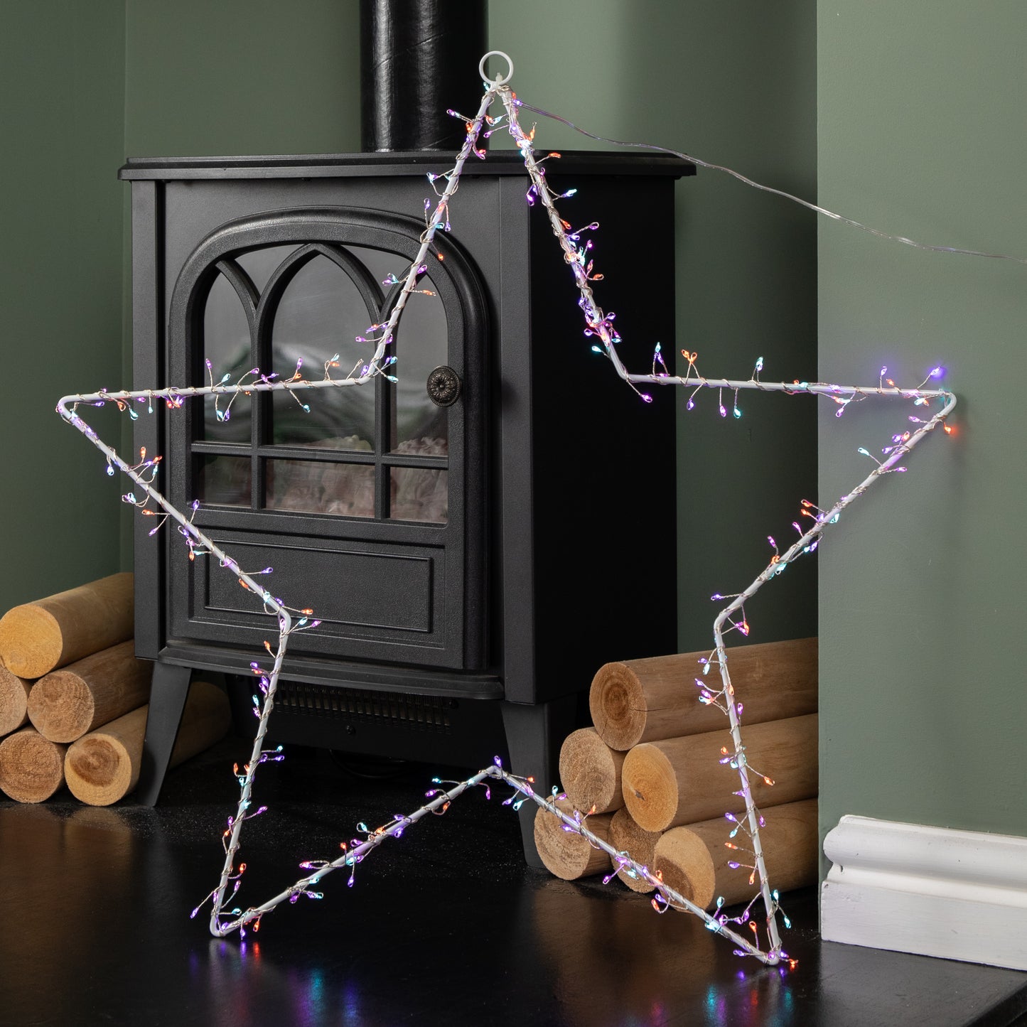 60cm Light up Metal Hanging Christmas Star Decoration with 280 Rainbow LEDs