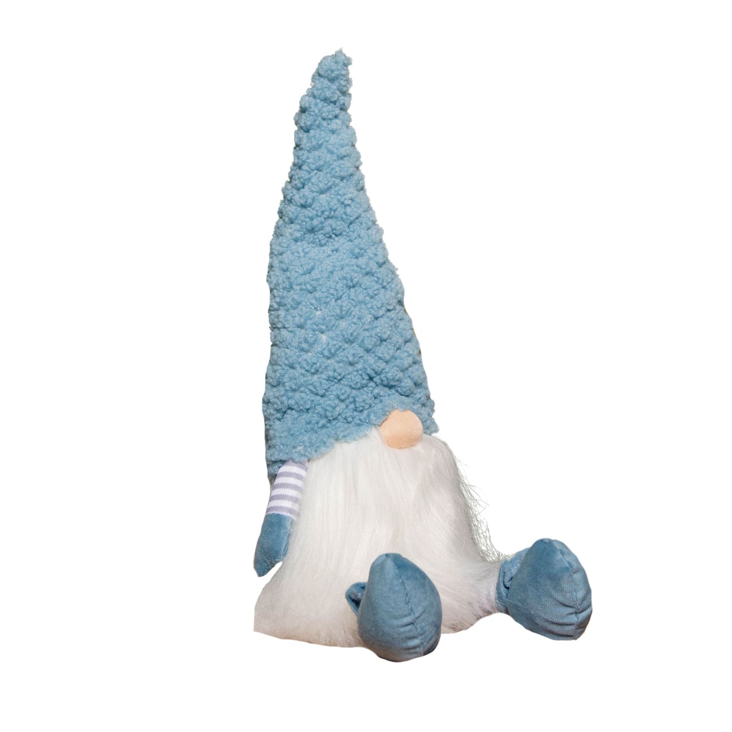 53cm Blue Sitting Christmas Gonk Decoration with Knitted Hat and Dangly Legs