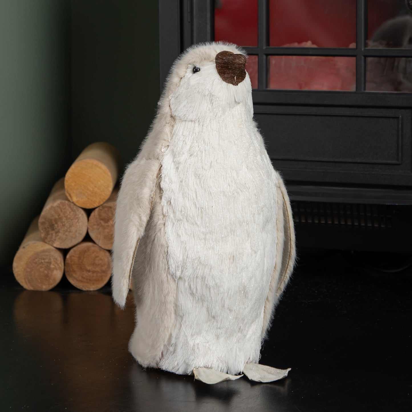 33cm Indoor Standing White Bristle Penguin Christmas Decoration