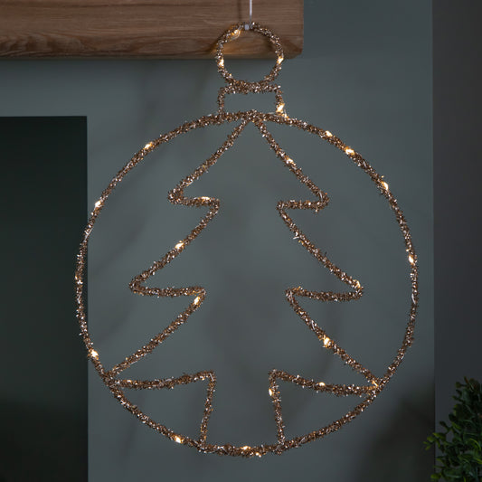 49cm Battery Powered Light up Gold Christmas Tree Ball with Twinkling LEDs