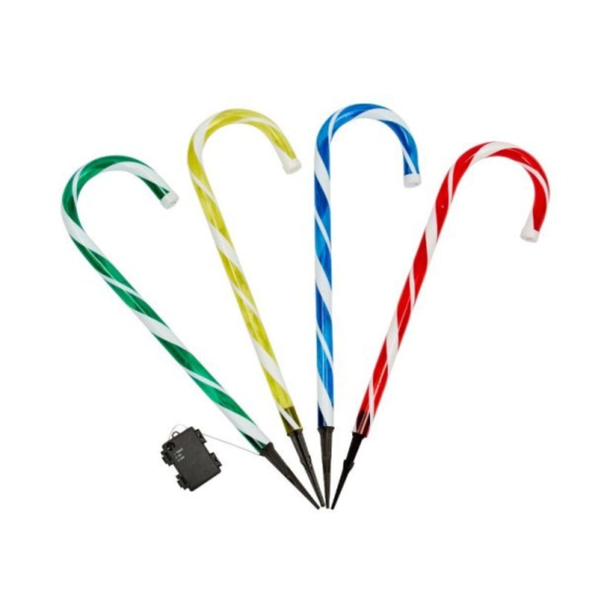 Set of 4 Battery Operated LED Multi Coloured Candy Cane Stripe Path Lights Christmas Decoration with Timer