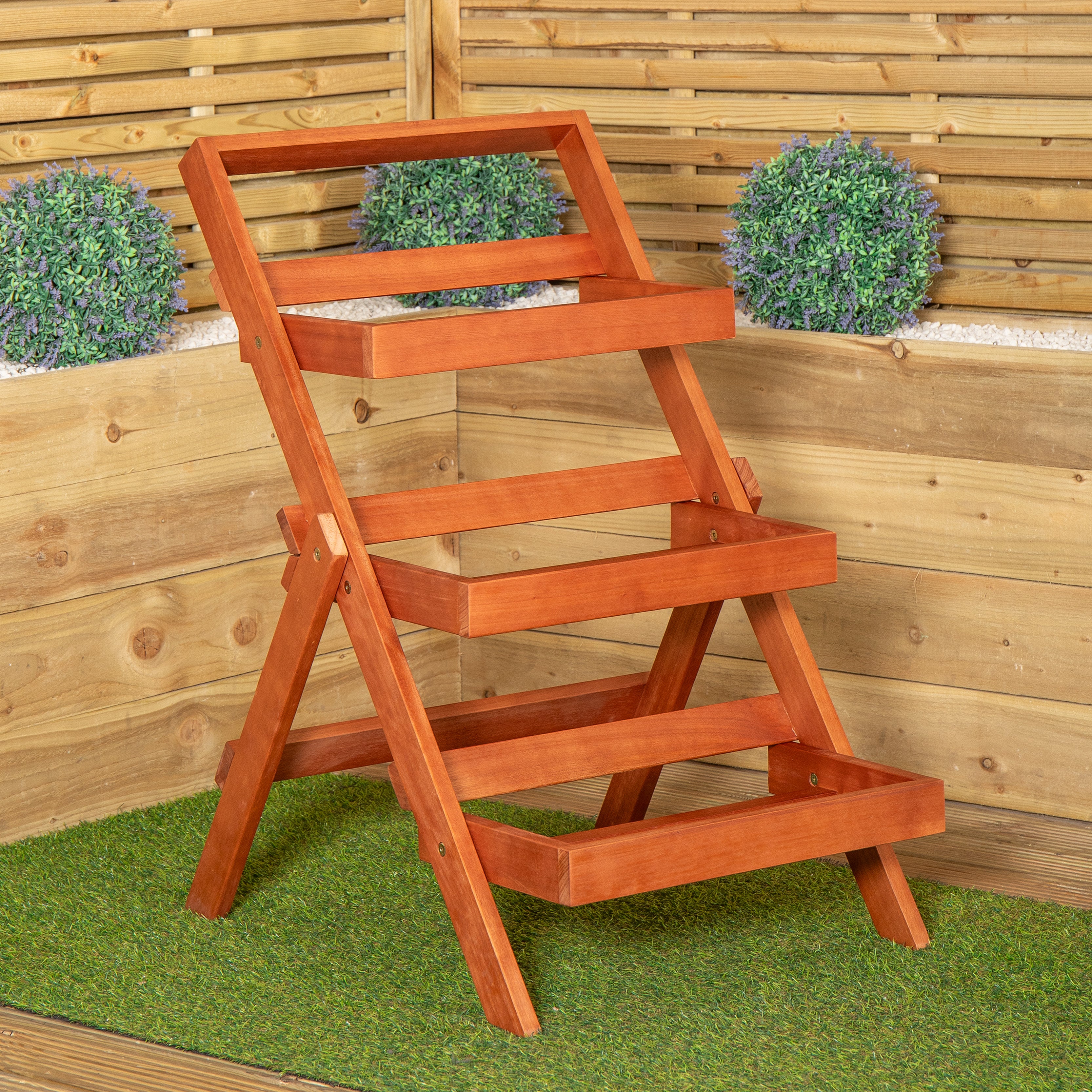 Outdoor 3 Tier Wooden Foldable Plant Display Stand 